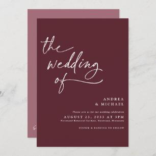 Moderne Burgund/Merlot Handwriting Wedding Einladung