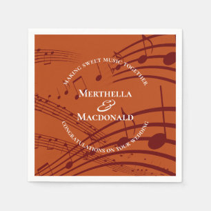 Moderne Burgund Orange Musiknoten Hochzeitspapier Serviette