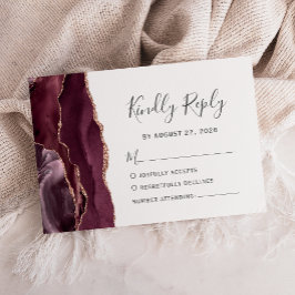 Moderne Burgund Rose Gold Agate Wedding RSVP Card Karte