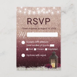 Moderne Burgund Rose Gold Lantern Wedding RSVP Karte