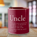 Moderne Burgund Spaß Cool Uncle Definition Zweifarbige Tasse<br><div class="desc">Personalise for your special,  favourite Uncle or Funcle to create a unique gift. Perfekt way to show him amazing he is every day. You can even customise the background to their favourite color. Designed by Thisisnotme ©</div>