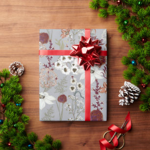 Moderne Burgund-Wildblumen Elegant Boho Floral Geschenkpapier