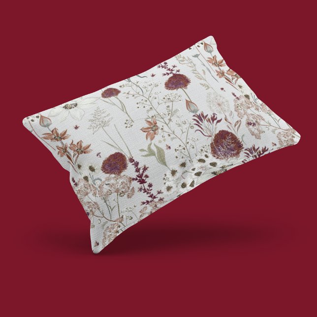 Moderne Burgund-Wildblumen | Elegant Boho Floral Kissenbezug (Von Creator hochgeladen)