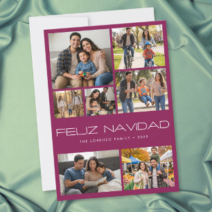 Moderne Burgunder 7 Foto-Collage Feliz Navidad Feiertagskarte