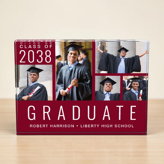 Moderne Burgunder-Abschlussfeier Fotoblock (Modern Burgundy Graduation Photo Block)
