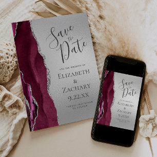 Moderne Burgunder-Achat-Silber Save-the-Date-Karte Einladung