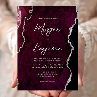 Moderne Burgunder-Achat-Silber-Schrift-Hochzeit