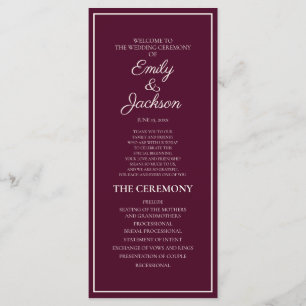 Moderne Burgunder-Cream-Hochzeitsprogramm Programm