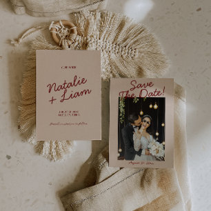 Moderne Burgunder Creme Whimsical Foto-Hochzeit Save The Date