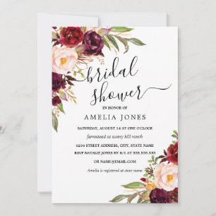 Moderne Burgunder Elfenbein Blumen Hochzeit Brautp Einladung