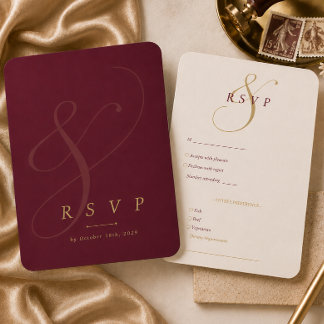 Moderne Burgunder-Gold-Hochzeits-RSVP RSVP Karte