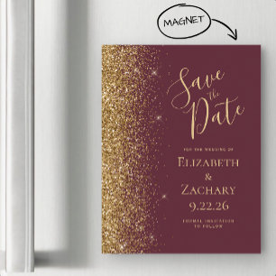 Moderne Burgunder-Gold Save-the-Date-Magnetkarte Magnetkarte