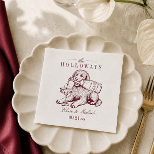 Moderne Burgunder Golden Doodle Champagner Hochzei Serviette
