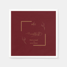 Moderne Burgunder-Goldene Blättchen-Rahmen-Monogra Serviette