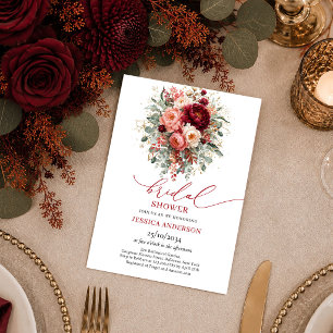 Moderne burgunder-goldene Floral-Herbst-Brautparty Einladung