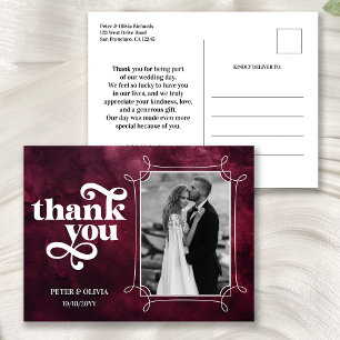 Moderne Burgunder-Hochzeit-Dankeschön-Foto Postkarte