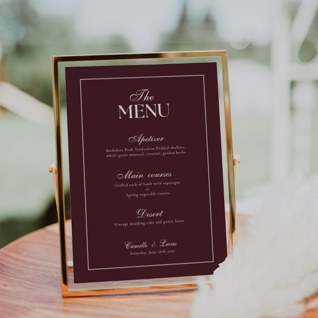 Moderne Burgunder-Hochzeitsmenü Einladung (Von Creator hochgeladen)