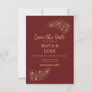 Moderne Burgunder mit Blattgold Save The Date