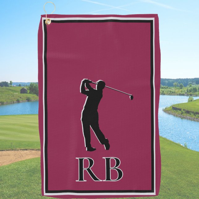 Moderne Burgunder Monogramm Golfhandtuch für Männe (Von Creator hochgeladen)