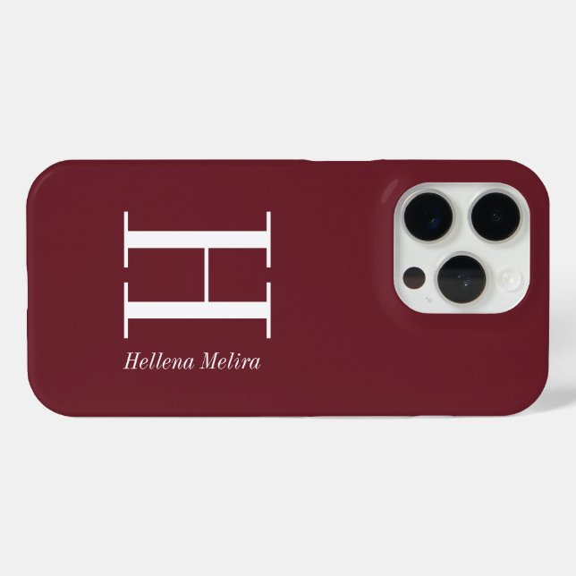 Moderne Burgunder-Monogramm-Name Case-Mate iPhone Hülle (Rückseite (Horizontal))