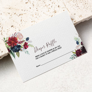 Moderne Burgunder Navy Blush Floral Diaper Raffel Begleitkarte