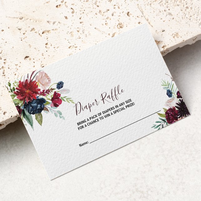 Moderne Burgunder Navy Blush Floral Diaper Raffel Begleitkarte (Von Creator hochgeladen)