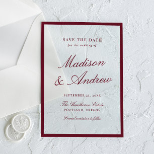 Moderne Burgunder-Rand-Hochzeit - Save-the-Date Acryleinladungen