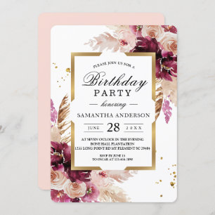 Moderne Burgunder Rosa Blütenfarben, Blütenfarben Einladung