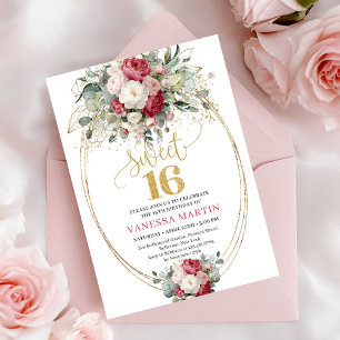 Moderne Burgunder-Rosé-Blumen zum 16. Geburtstag Einladung
