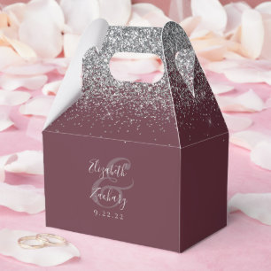Moderne Burgunder Silber Glitter Hochzeit Geschenkschachtel