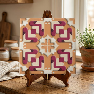 Moderne Burgunder Terrakotta Symmetrisch Geometris Fliese