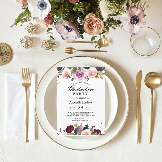 Moderne Burgunder Wasserfarben Blume & Berry Einladung (Von Creator hochgeladen)