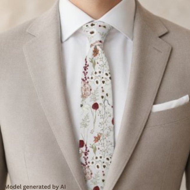 Moderne Burgunder-Wildblumen Boho-Floral  Krawatte (Von Creator hochgeladen)