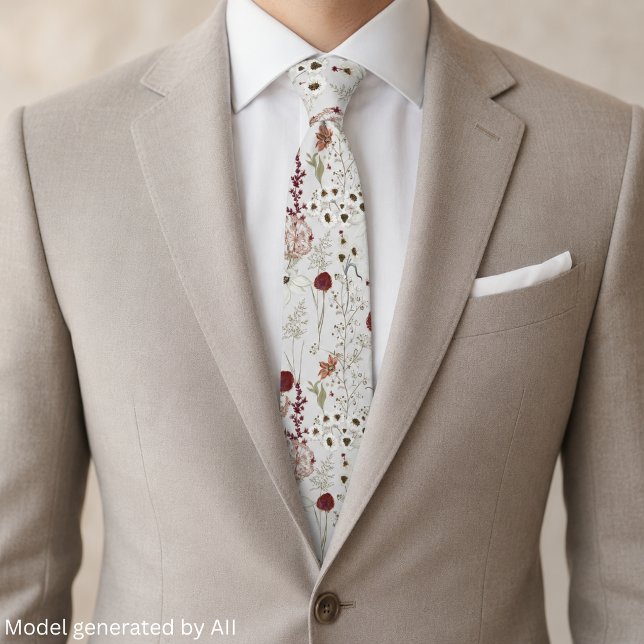 Moderne Burgunder-Wildblumen Boho-Floral  Krawatte (Von Creator hochgeladen)