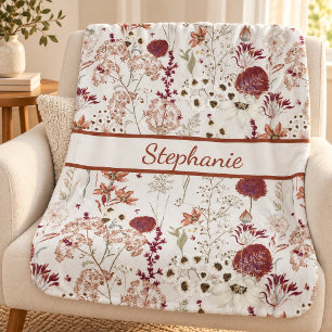 Moderne Burgunder-Wildblumen Elegante Boho-Blume Sherpadecke