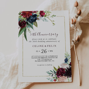 Moderne burgunderblaue 50. Hochzeitstag Einladung