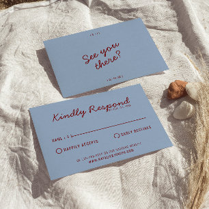 Moderne Burgunderblaue Whimsical einzigartige Hoch RSVP Karte