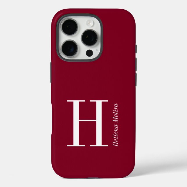 Moderne burgunderfarbene Monogramm-Name Case-Mate iPhone Hülle (Rückseite)