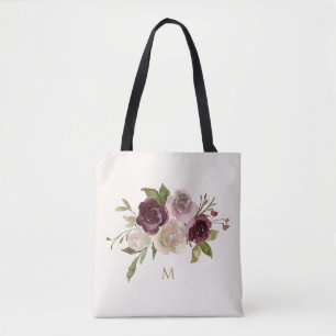 Moderne burgunderrosa florale Wasserfarbe-Monogram