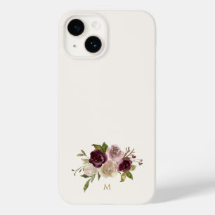 Moderne Burgunderrosa Florale Wasserfarbe Monogram Case-Mate iPhone 14 Hülle