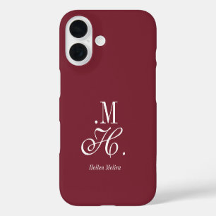 Moderne Burgunderweiße Monogramm-Name iPhone 16 Hülle