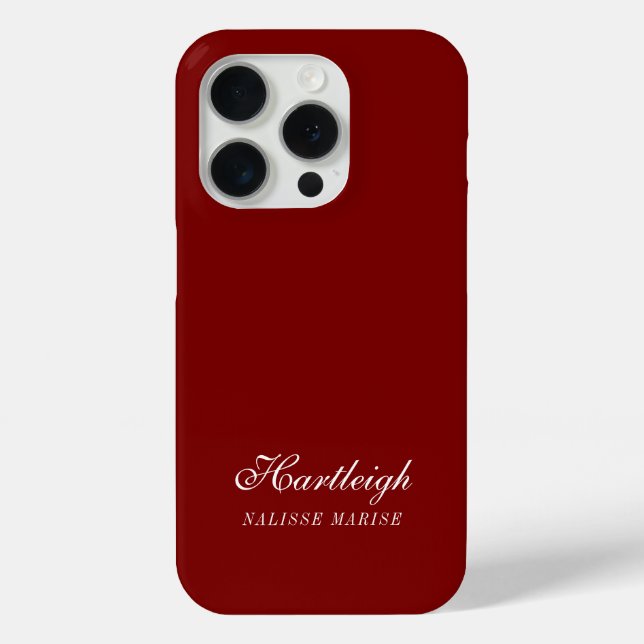 Moderne burgunderweiße Monogramm-Name Case-Mate iPhone Hülle (Rückseite)
