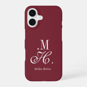 Moderne Burgunderweiße Monogramm-Name iPhone 16 Hülle