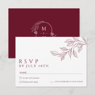 Moderne burgundische botanische Hochzeits-RSVP-Kar RSVP Karte