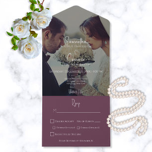 Moderne burgundische elegante Foto-Dinnerparty All In One Einladung
