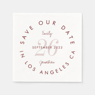 Moderne burgundische Typografie Save the Date Serviette