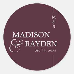 Moderne Burgundy Chic Monogram Wedding Vielen Dank Runder Aufkleber