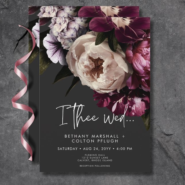 Moderne Burgundy & Cream Peonies Floral Black Einladung (Modern Burgundy & Cream Peonies Floral Black Invitation)