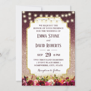 Moderne Burgundy Floral Rose Gold Ombre Wedding Einladung