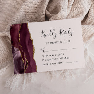 Moderne Burgundy Gold Agate Blush Hochzeit RSVP Karte